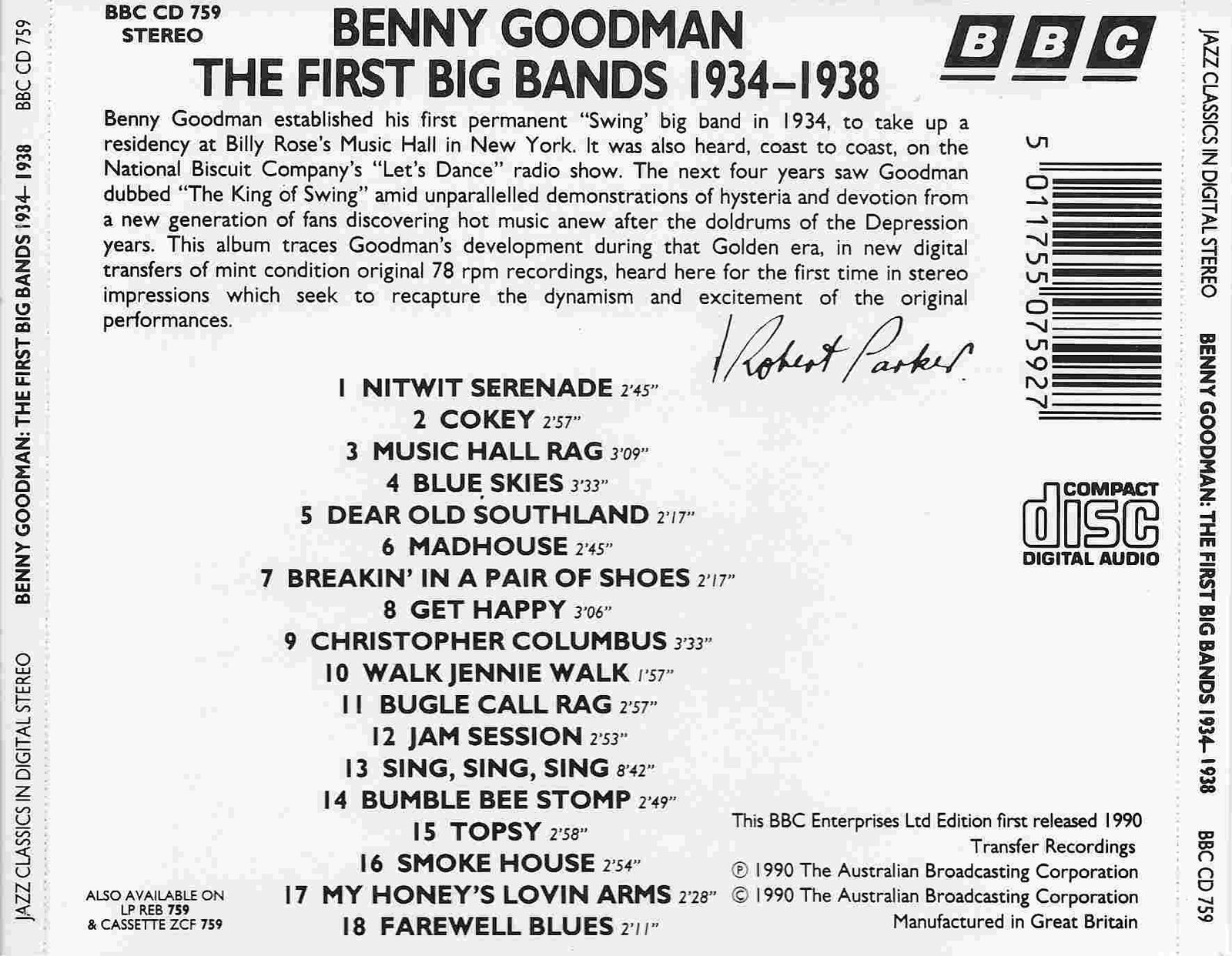 Picture of BBCCD759 Jazz classics - Benny Goodman 1934 - 1938 by artist Benny Goodman  from the BBC records and Tapes library